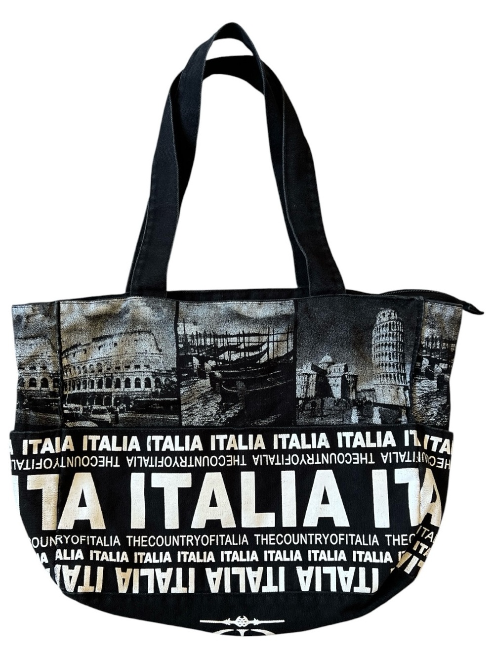 Robin Ruth Black & White Italia Print Shoulder Tote
